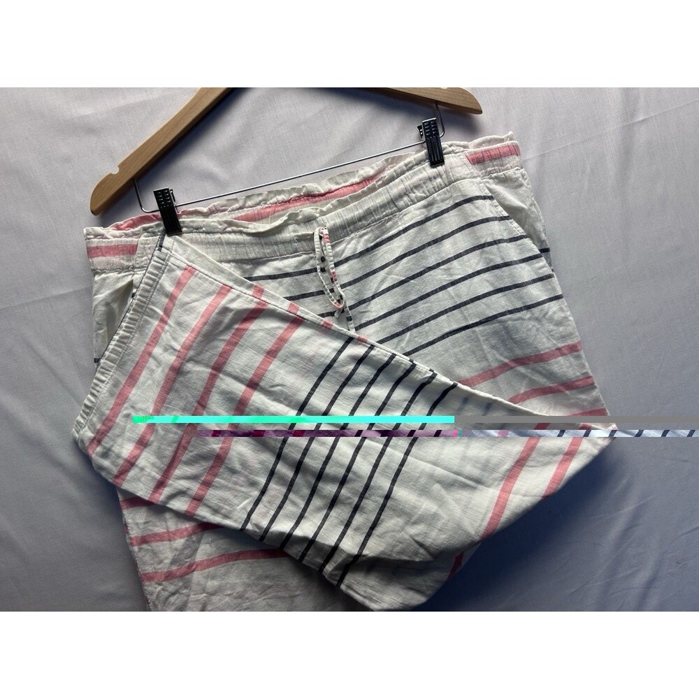 Aerie Lounge Pants Cotton White Pink Stripes Wide Leg Womens Large